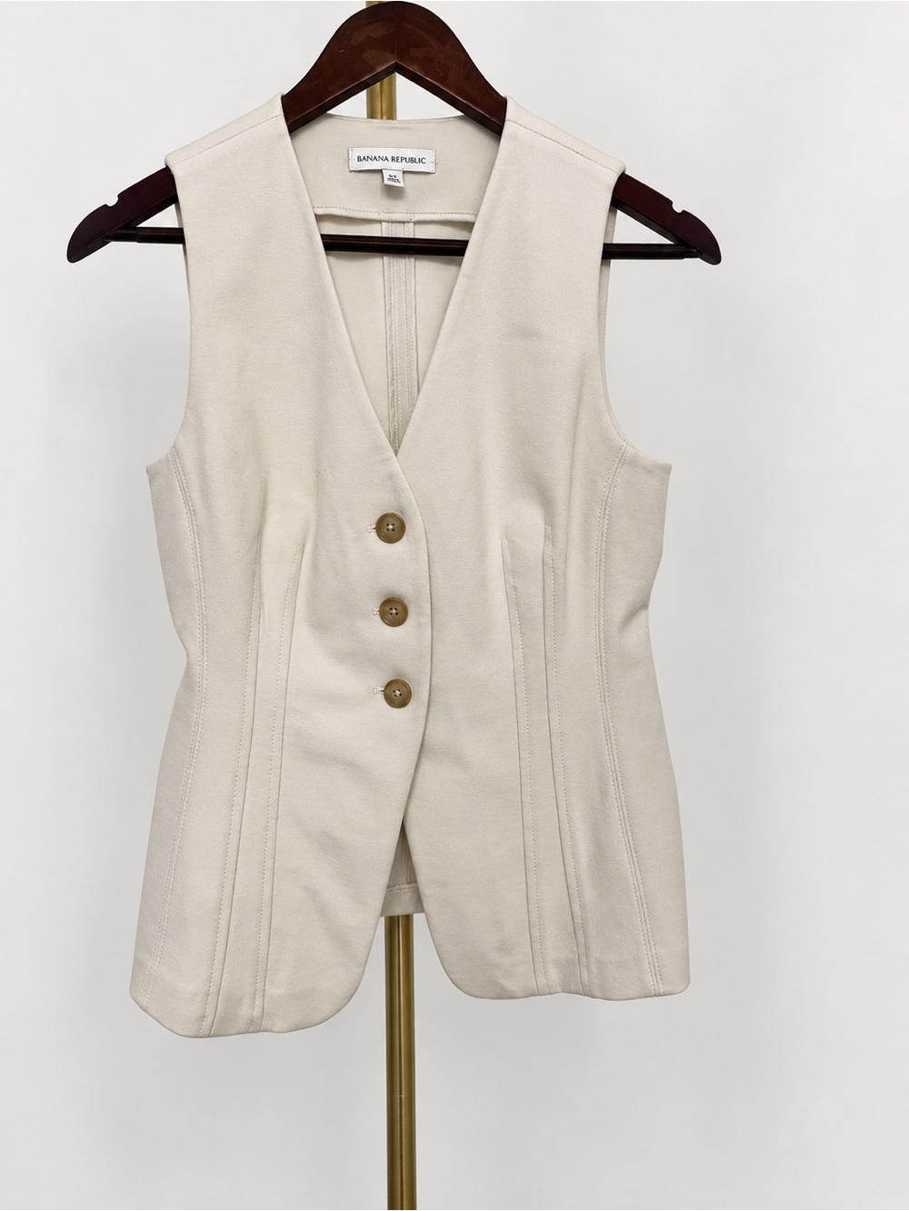 BANANA REPUBLIC EVERYWHERE PONTE LONG VEST CREAM WHITE XS
